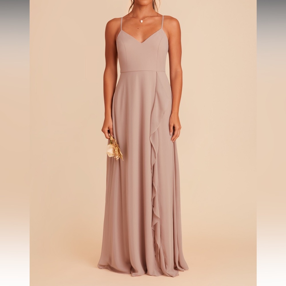 Birdy Grey Theresa Chiffon Taupe Dress Size L (hidden pocket)